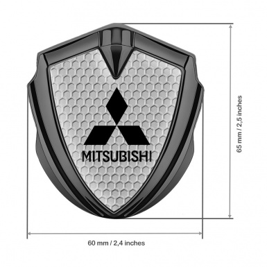 Mitsubishi Metal Emblem Self Adhesive Graphite Grey Honeycomb Black Motif