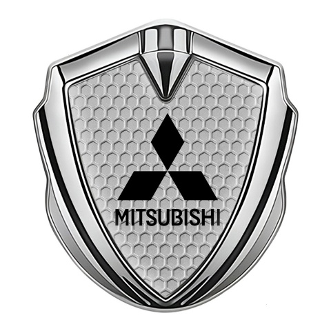 Mitsubishi Metal Emblem Self Adhesive Silver Grey Honeycomb Black Motif
