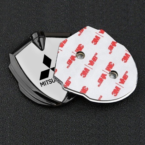 Mitsubishi Metal 3D Domed Emblem Graphite Grey Background Black Logo