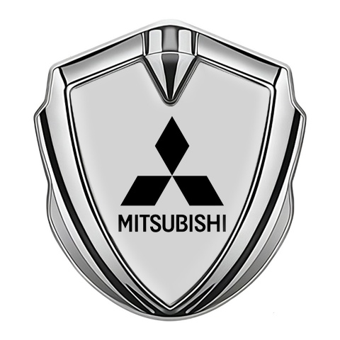 Mitsubishi Metal 3D Domed Emblem Silver Grey Background Black Logo