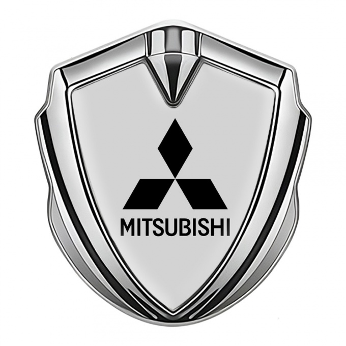Mitsubishi Metal 3D Domed Emblem Silver Grey Background Black Logo