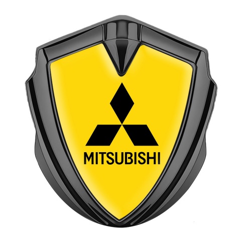 Mitsubishi Emblem Fender Badge Graphite Yellow Base Black Classic Design