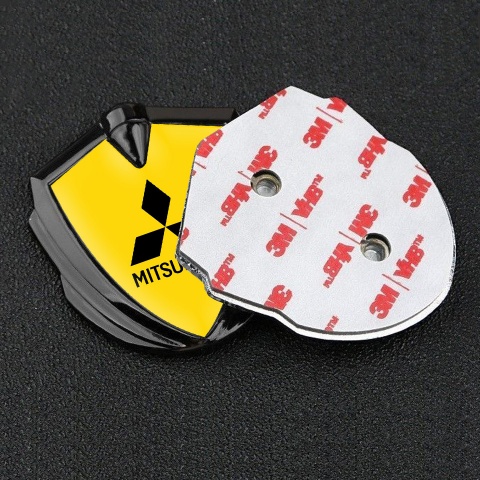 Mitsubishi Emblem Fender Badge Graphite Yellow Base Black Classic Design