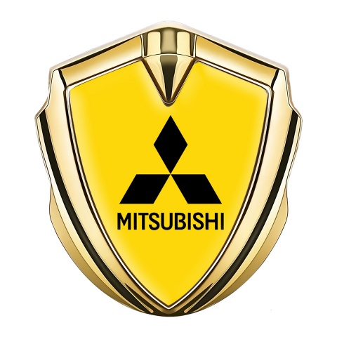 Mitsubishi Emblem Fender Badge Gold Yellow Base Black Classic Design
