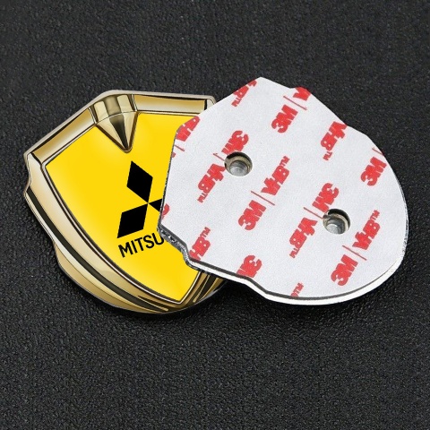 Mitsubishi Emblem Fender Badge Gold Yellow Base Black Classic Design