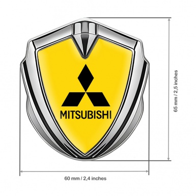 Mitsubishi Emblem Fender Badge Silver Yellow Base Black Classic Design