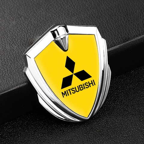 Mitsubishi Emblem Fender Badge Silver Yellow Base Black Classic Design