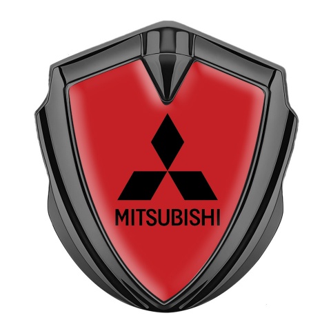 Mitsubishi Fender Emblem Badge Graphite Red Background Black Logo Motif