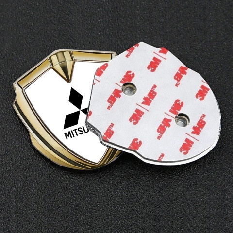 Mitsubishi Emblem Trunk Badge Gold White Pearl Base Black Edition