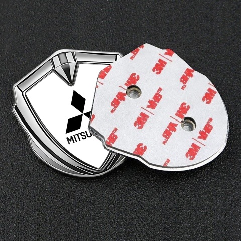 Mitsubishi Emblem Trunk Badge Silver White Pearl Base Black Edition