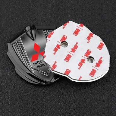 Mitsubishi Emblem Self Adhesive Graphite Honeycomb Pattern Red Logo