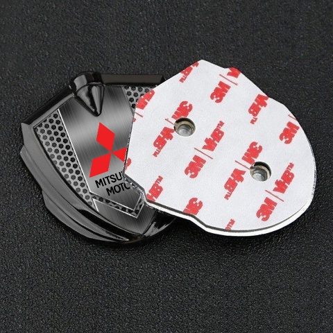 Mitsubishi Emblem Self Adhesive Graphite Honeycomb Pattern Red Logo