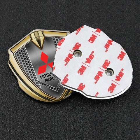 Mitsubishi Emblem Self Adhesive Gold Honeycomb Pattern Red Logo