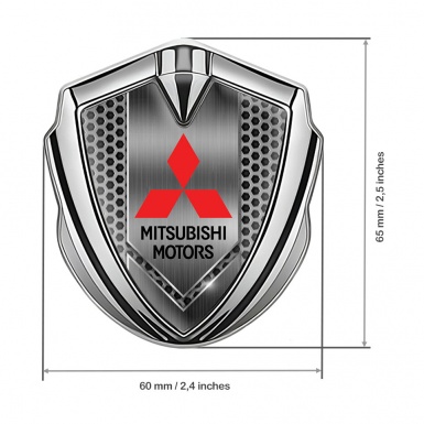 Mitsubishi Emblem Self Adhesive Silver Honeycomb Pattern Red Logo