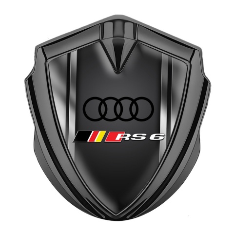 Audi RS6 Metal 3D Domed Emblem Graphite Polished Frame Black Edition