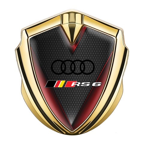 Audi RS6 Bodyside Badge Self Adhesive Gold Dark Mesh Red Fragments