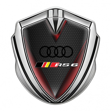 Audi RS6 Bodyside Badge Self Adhesive Silver Dark Mesh Red Fragments