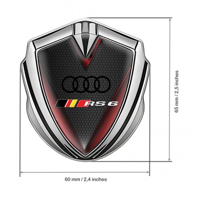 Audi RS6 Bodyside Badge Self Adhesive Silver Dark Mesh Red Fragments