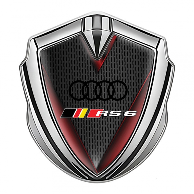 Audi RS6 Bodyside Badge Self Adhesive Silver Dark Mesh Red Fragments