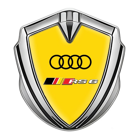 Audi RS6 Bodyside Emblem Badge Silver Yellow Fill Rennsport Edition