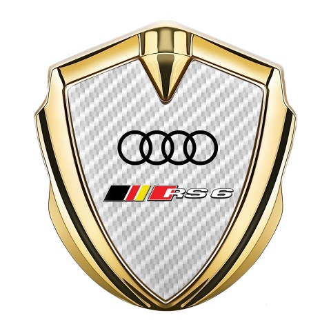 Audi RS6 Bodyside Domed Emblem Gold White Carbon Black Rings Motif
