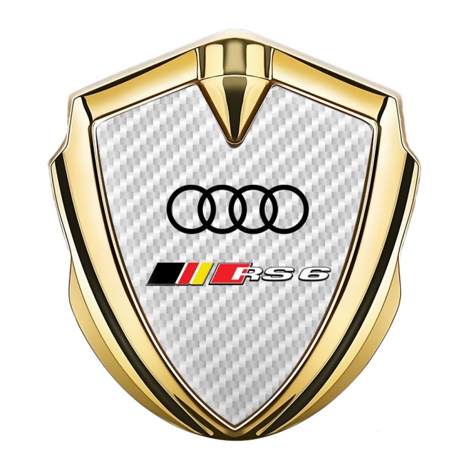 Audi RS6 Bodyside Domed Emblem Gold White Carbon Black Rings Motif