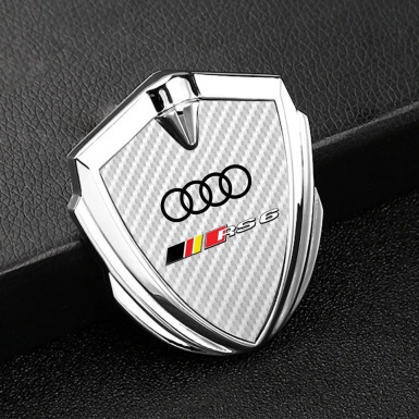 Audi RS6 Bodyside Domed Emblem Silver White Carbon Black Rings Motif