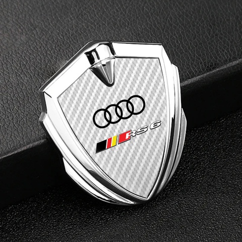 Audi RS6 Bodyside Domed Emblem Silver White Carbon Black Rings Motif
