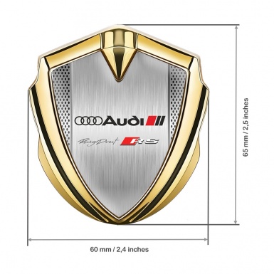 Audi RS Bodyside Badge Self Adhesive Gold Steel Mesh Racing Direct