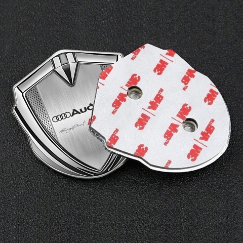 Audi RS Bodyside Badge Self Adhesive Silver Steel Mesh Racing Direct
