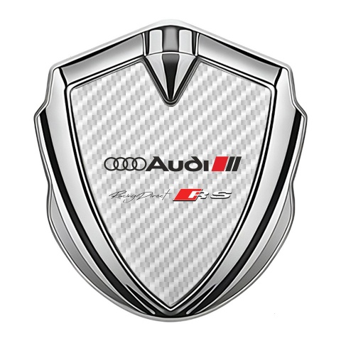 Audi RS Emblem Fender Badge Silver White Carbon Base Racing Sport