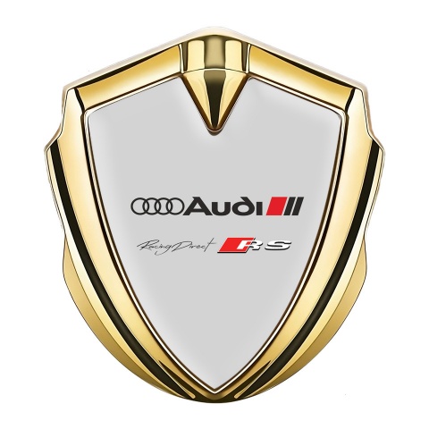 Audi RS Fender Emblem Badge Gold Grey Background Rennsport
