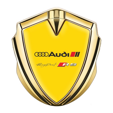 Audi RS Emblem Trunk Badge Gold Yellow Fill Classic Logo Design