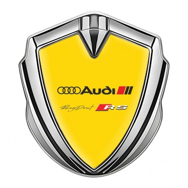 Audi RS Emblem Trunk Badge Silver Yellow Fill Classic Logo Design