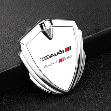 Audi RS Emblem Self Adhesive Silver White Base Classic Logo Edition