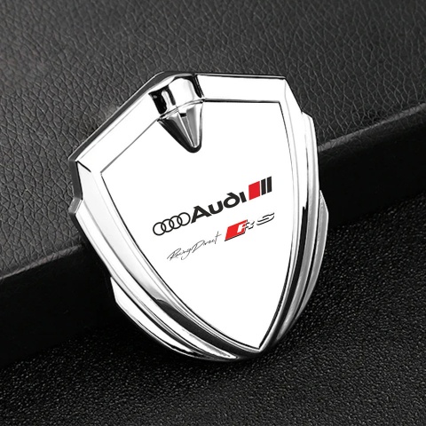 Audi RS Emblem Self Adhesive Silver White Base Classic Logo Edition