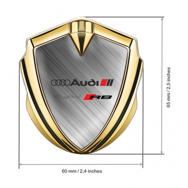 Audi R8 Bodyside Domed Emblem Gold Brushed Steel Racing Motif