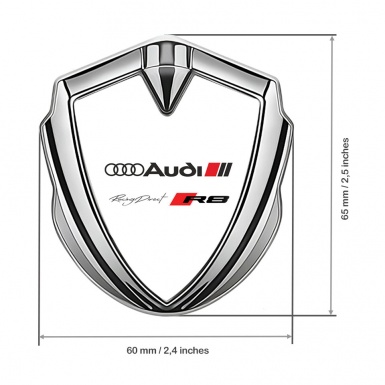 Audi R8 Bodyside Emblem Self Adhesive Silver White Base Sport Design