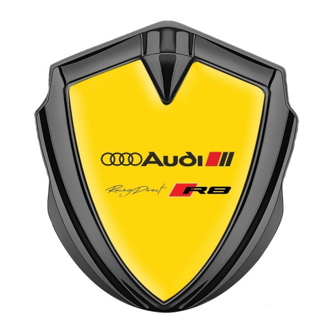 Audi R8 Metal Emblem Self Adhesive Graphite Yellow Base Sport Logo