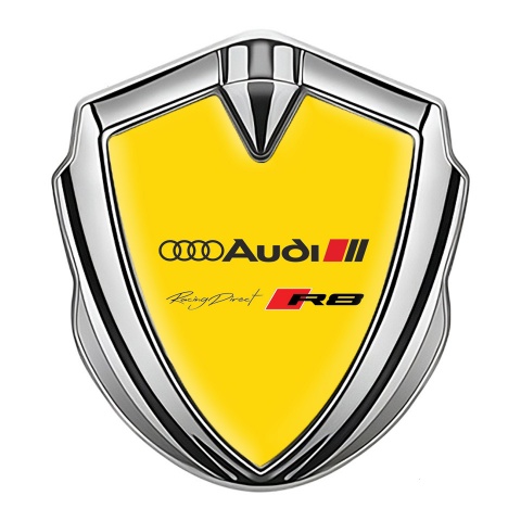 Audi R8 Metal Emblem Self Adhesive Silver Yellow Base Sport Logo