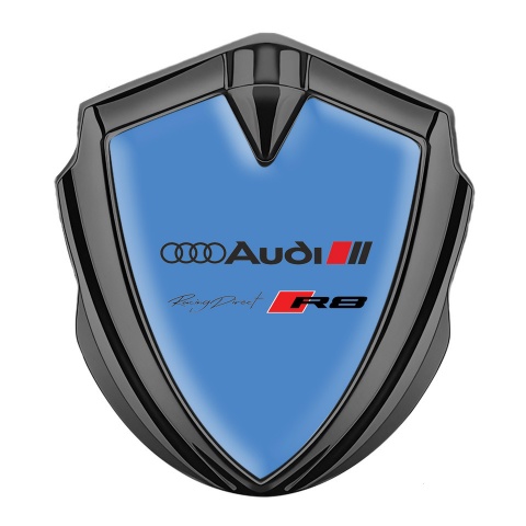 Audi R8 Metal 3D Domed Emblem Graphite Blue Fill Racing  Direct Edition