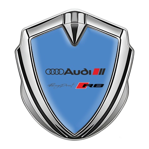 Audi R8 Metal 3D Domed Emblem Silver Blue Fill Racing  Direct Edition