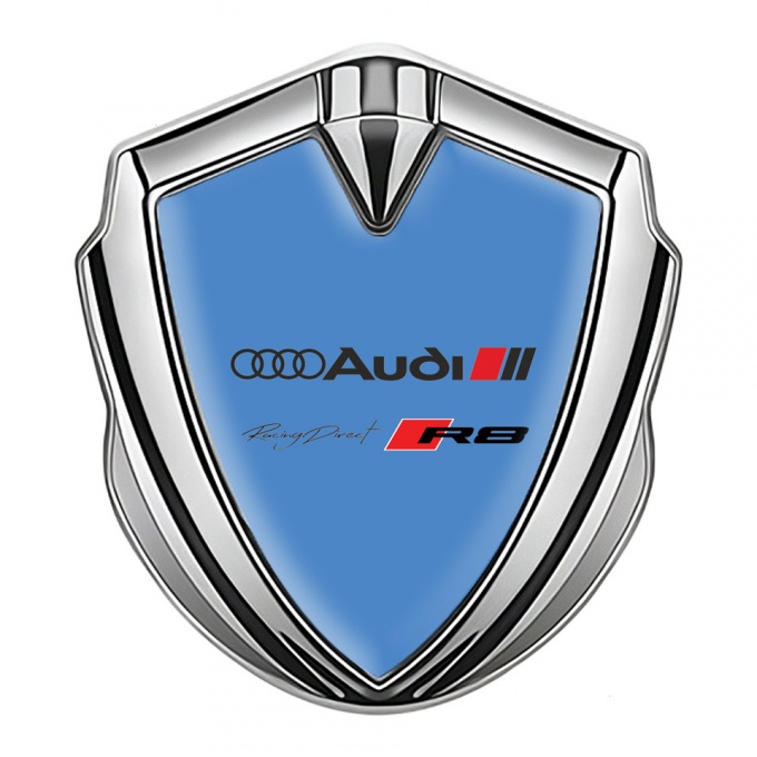 Audi R8 Metal 3D Domed Emblem Silver Blue Fill Racing  Direct Edition