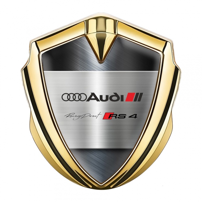 Audi RS4 Emblem Badge Self Adhesive Gold Metallic Surface Edition