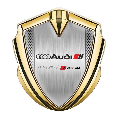 Audi RS4 Emblem Fender Badge Gold Brushed Alloy Sport Edition