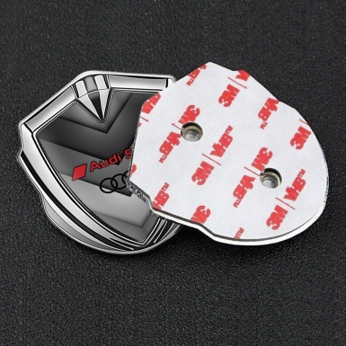 Audi Sport Trunk Emblem Badge Silver Greyscale Panels Black Rings