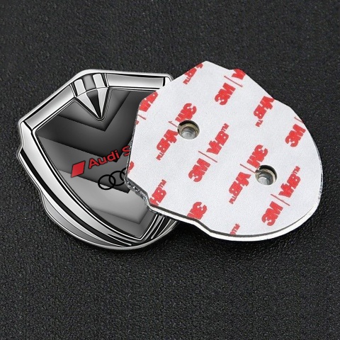 Audi Sport Trunk Emblem Badge Silver Greyscale Panels Black Rings