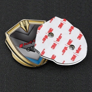 Audi Sport Emblem Car Badge Gold Grey Panels Blue Fragment Design