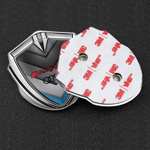 Audi Sport Emblem Car Badge Silver Grey Panels Blue Fragment Design