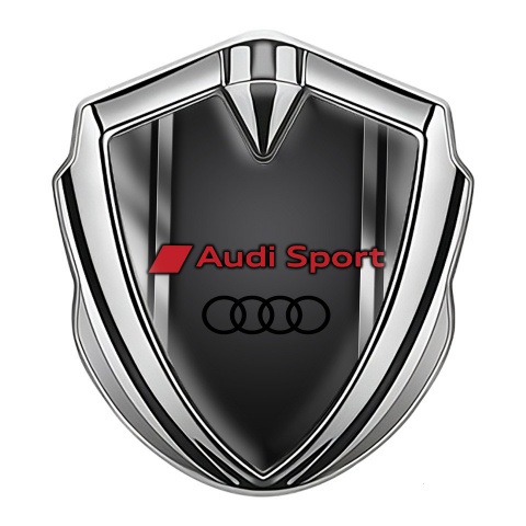 Audi Sport Bodyside Domed Emblem Silver Metallic Frame Red Edition